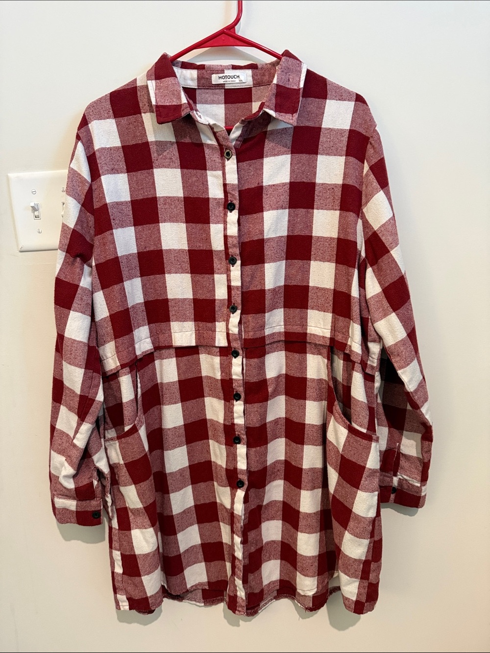 Burgundy & White Plaid Mini Dress -XXL
